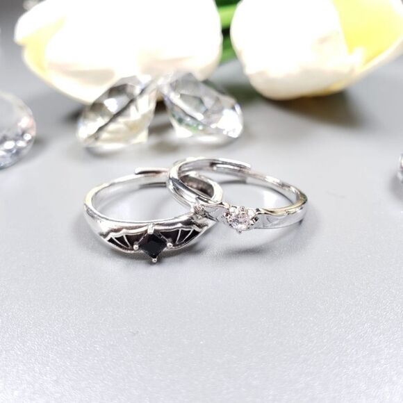 Brand New Silver Couple Rings With Black & White Stones - Picture 1 of 8